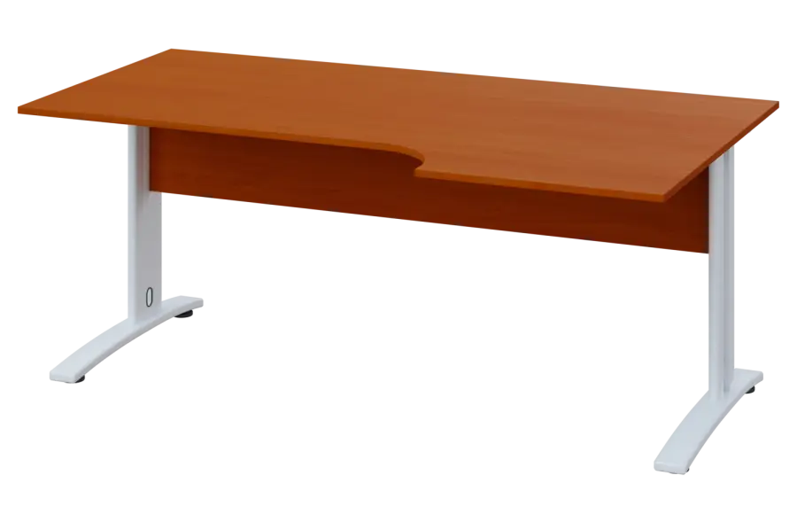 CRK 28 - 186 stůl kancelářský, rohový, pravý, kovová podnož bílá, deska 25 mm, široký 1800 mm, třešeň šumavská